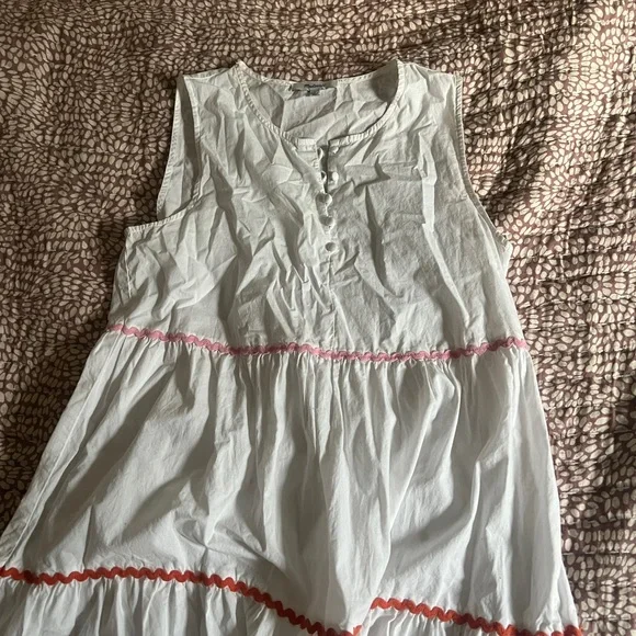 Madewell White Sleeveless Dress with Red, orange, pink Accents - Picture 4 of 5